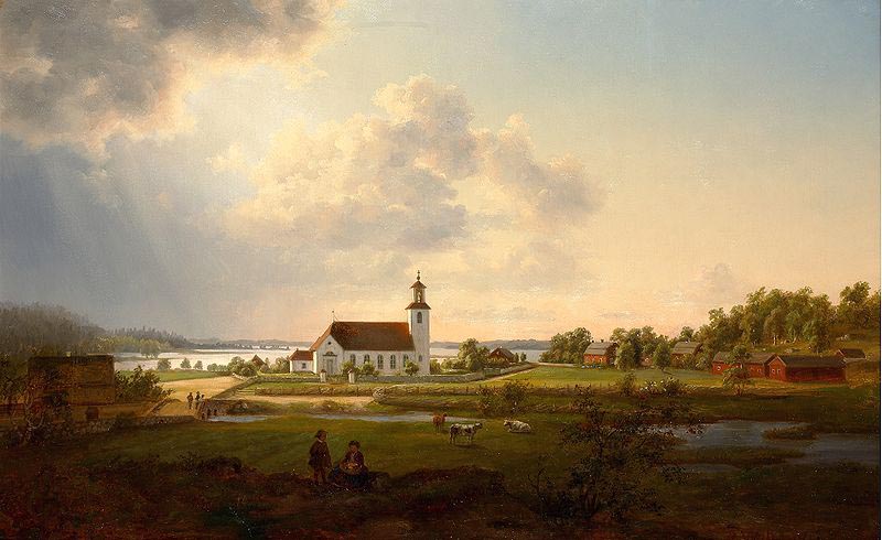 Landscape with a church by a river